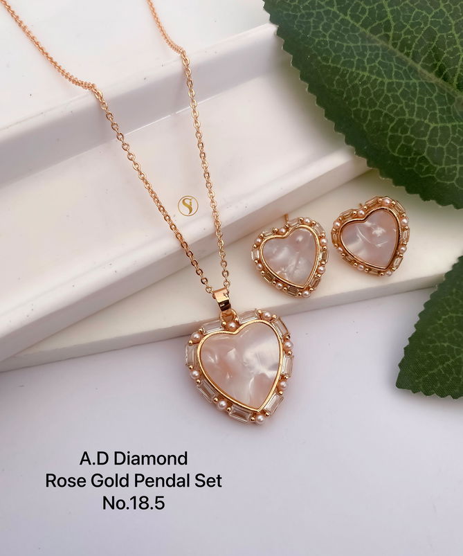 AD Diamond Designer Rose Gold Pendant Set 9 Wholesale Price In Surat
